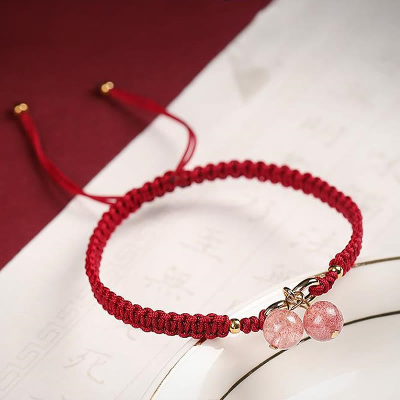Wear FengShui Natural Strawberry Quartz Amethyst Green Phantom Bead Positive Bracelet