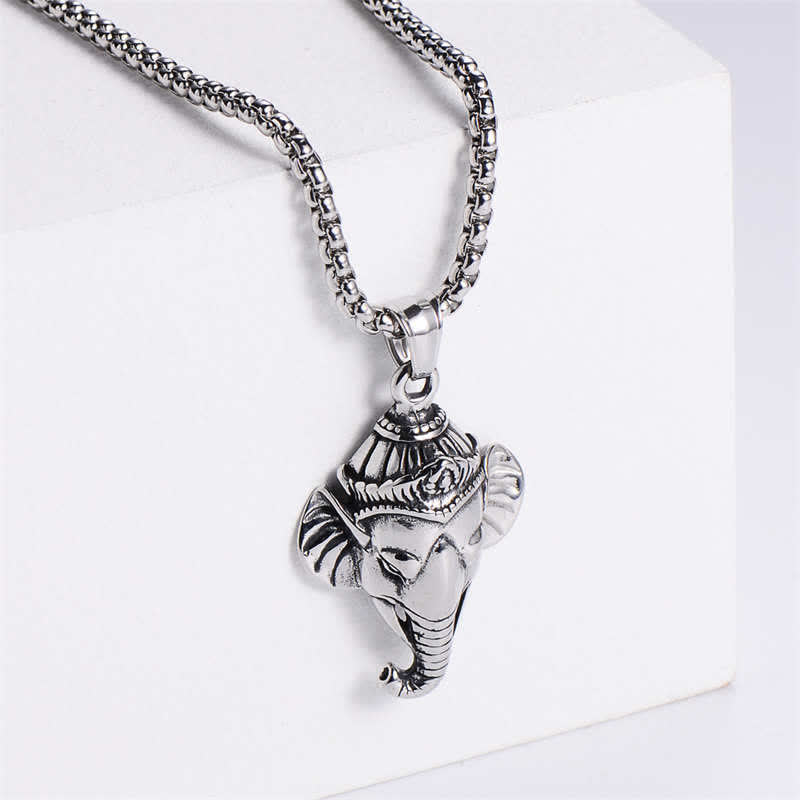 Wear FengShui Ganesh Ganpati Elephant Titanium Steel Protection Pendant Necklace