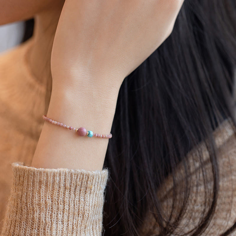 Wear FengShui 14K Gold Plated Natural Rhodonite Loving Energy Chain Bracelet