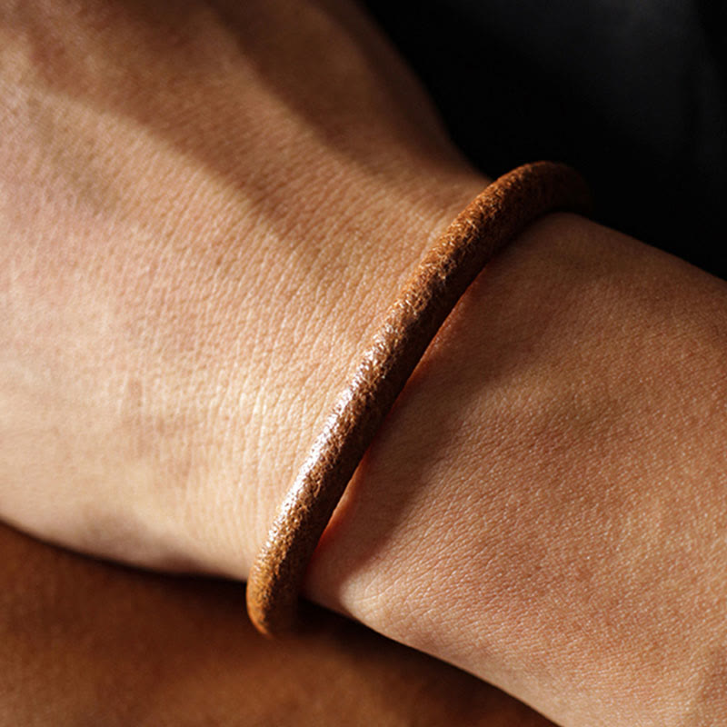 Wear FengShui Retro Leather Luck Healing Copper Magnetic Buckle Bracelet