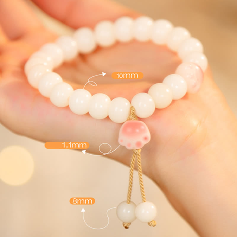 Wear FengShui Natural Bodhi Seed Lovely Paw Lucky Cat Paw Peace Bracelet