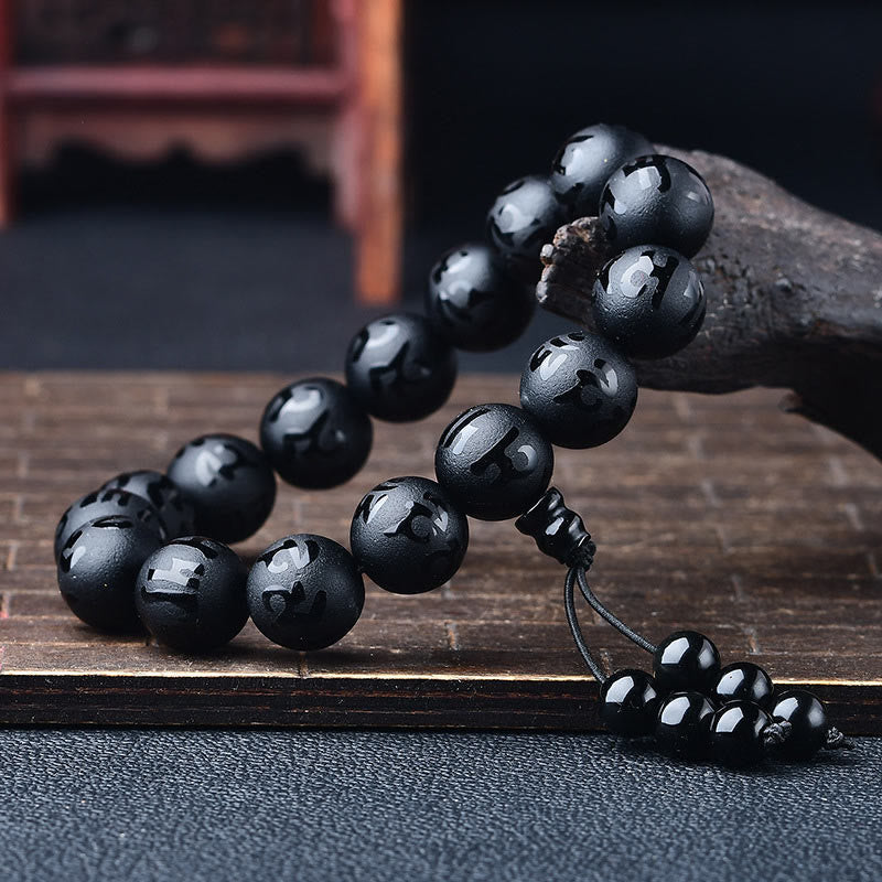 Wear FengShui Tibet White Crystal Black Onyx Om Mani Padme Hum Meditation Bracelet