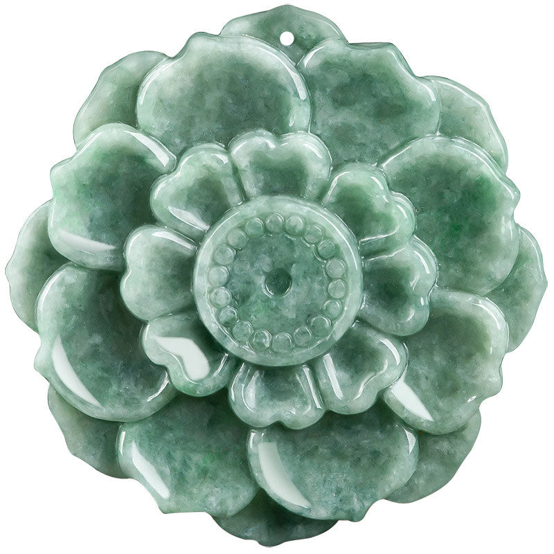 Wear FengShui Lotus Pattern Jade Luck Prosperity Necklace Pendant
