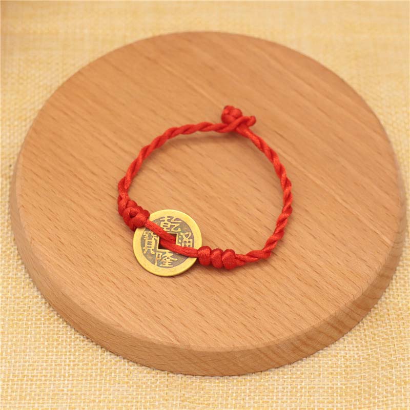 Wear FengShui Copper Coin Fortune Red String Weave Bracelet