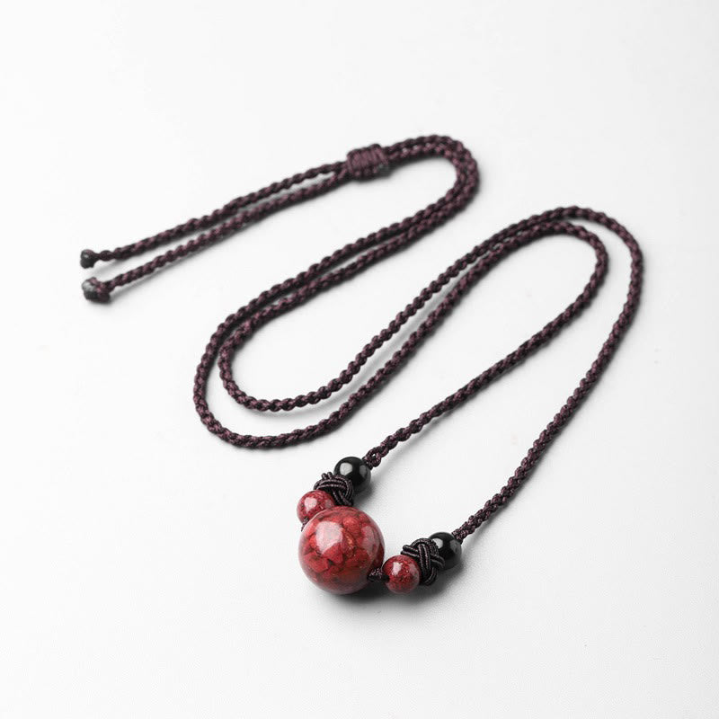 Wear FengShui Natural Cinnabar Stones Bead Blessing Necklace Pendant