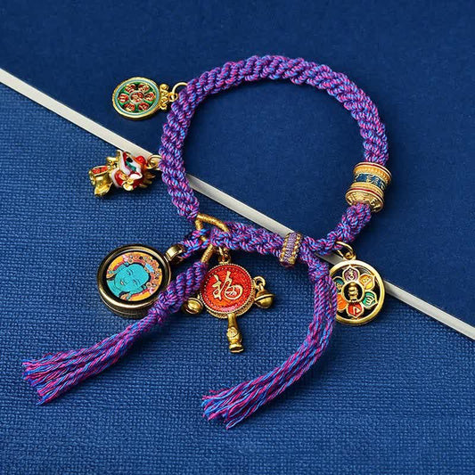 Wear FengShui Tibetan Green Tara Zakiram Goddess of Wealth Thangka Luck Braid String Bracelet