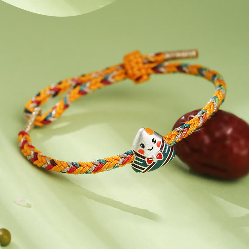 Wear FengShui 925 Sterling Silver Dragon Boat Festival Zongzi Pattern Luck Handmade Multicolored Rope Child Adult Bracelet