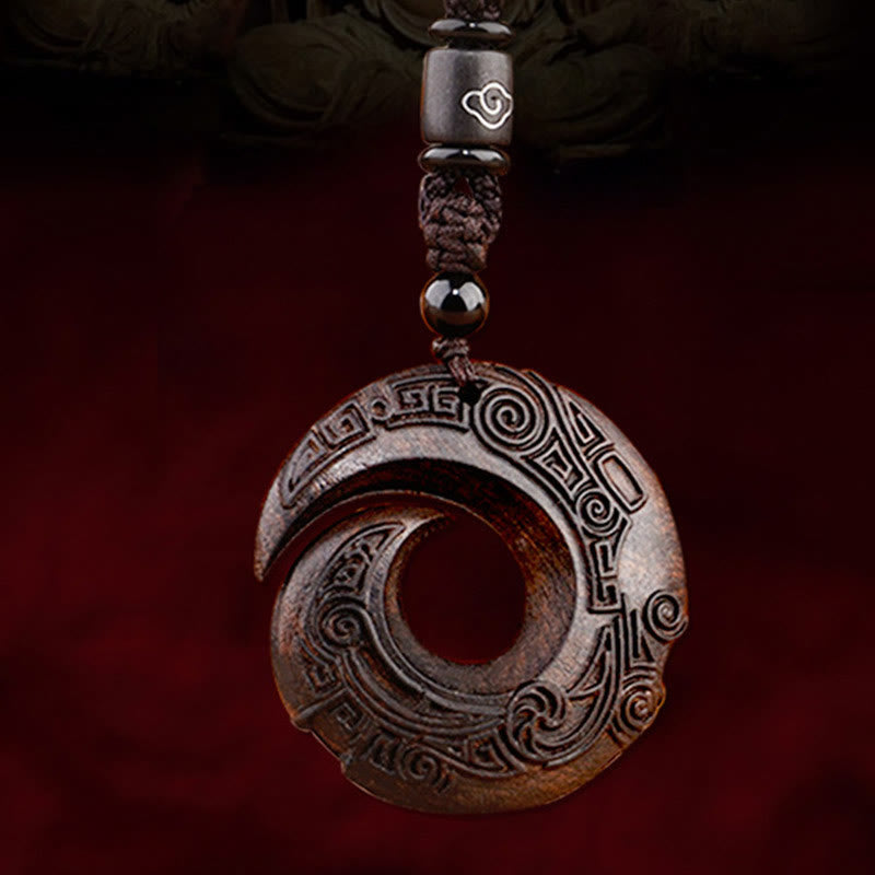 Wear FengShui Small Leaf Red Sandalwood Ebony Wood One's Luck Improves Design Patern Protection Necklace Pendant