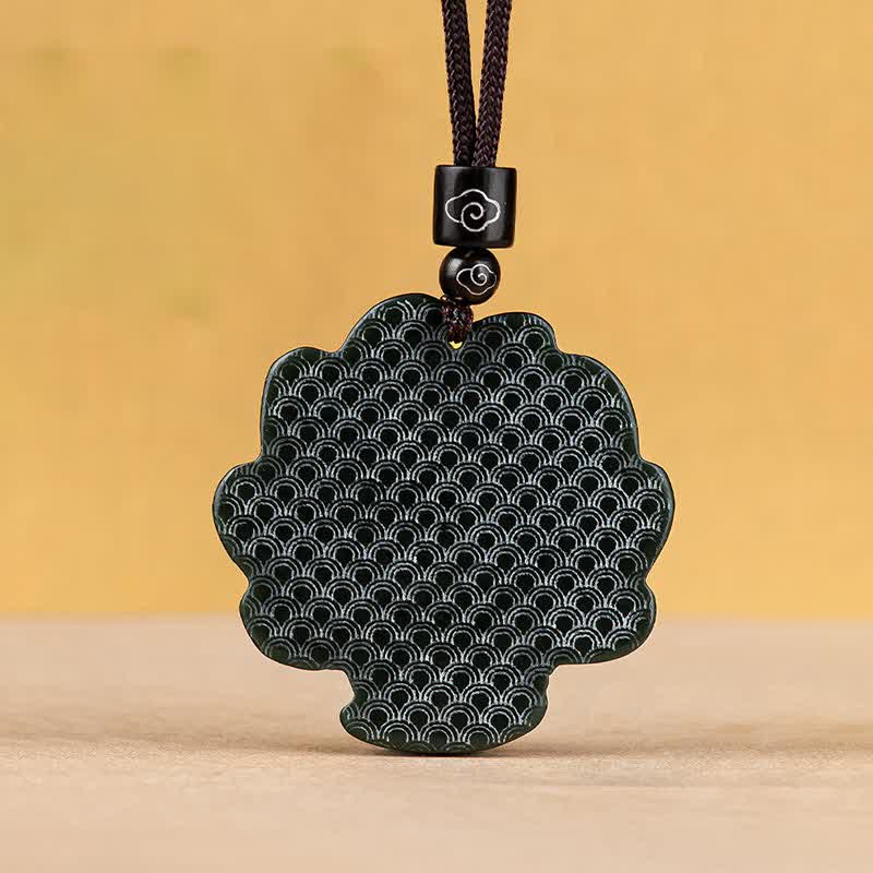 Wear FengShui Hetian Cyan Jade Nine Tailed Fox Luck Necklace String Pendant