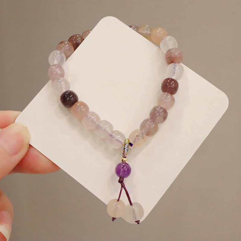 Wear FengShui Natural Purple Golden Silk Jade Violet Flower Bead Charm Wealth Bracelet