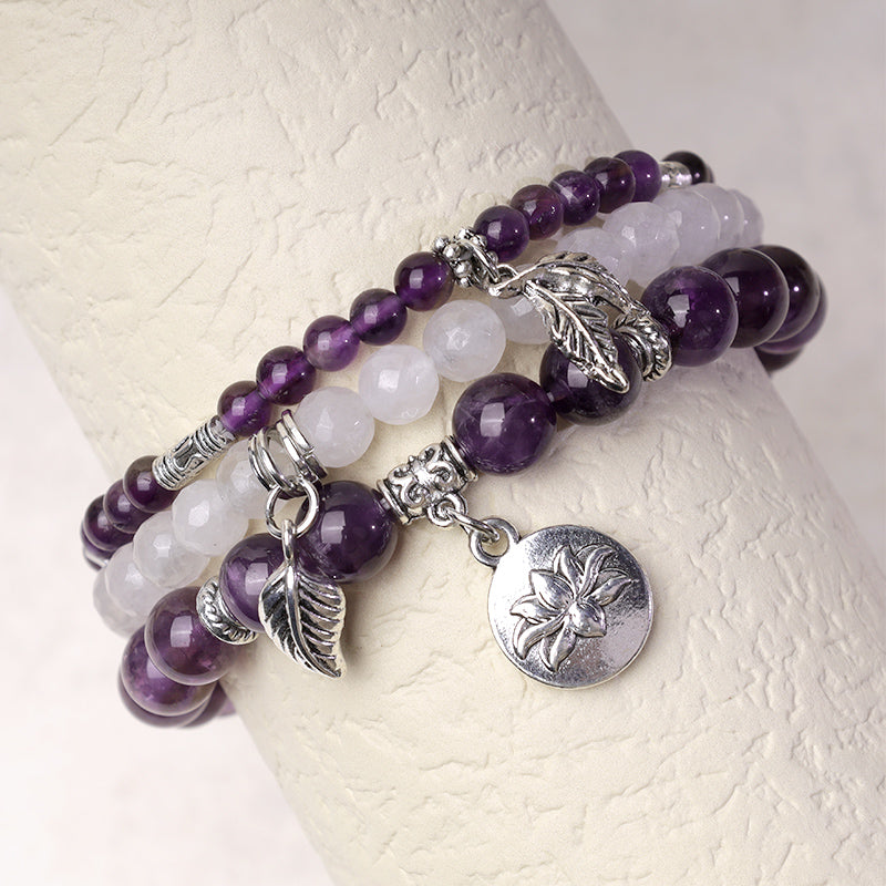 Wear FengShui 3PCS Natural Quartz Crystal Beaded Healing Energy Lotus Bracelet
