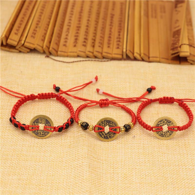 Wear FengShui Copper Coin Fortune Red String Weave Bracelet