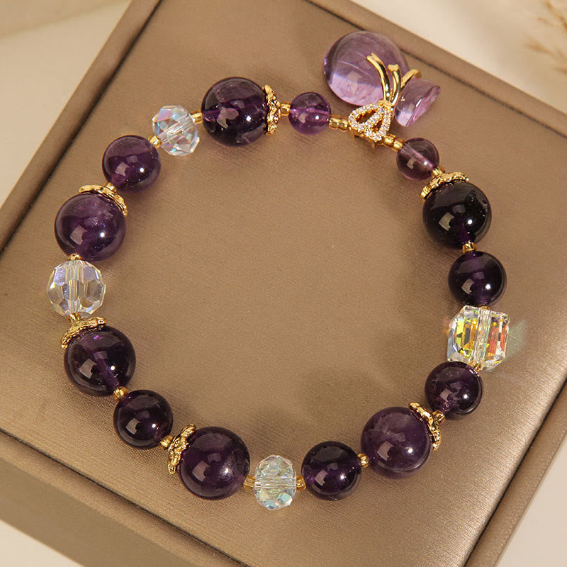 Wear FengShui Natural Amethyst Crystal Money Bag Charm Positive Bracelet
