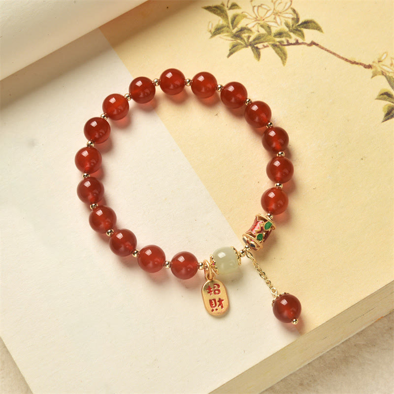 Wear FengShui Natural Red Agate Jade Confidence Fortune Blessing Charm Bracelet