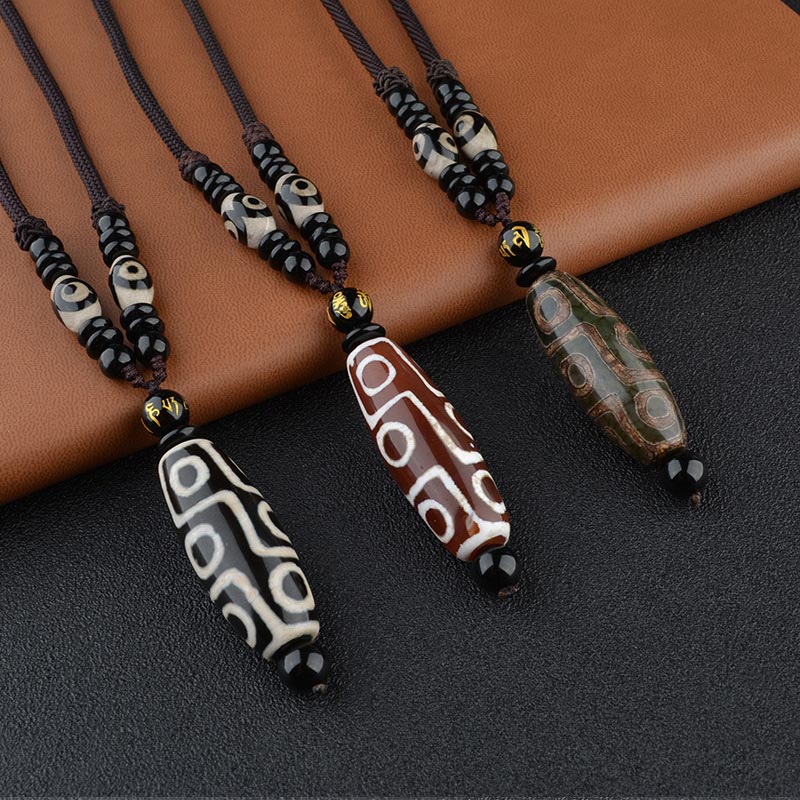Wear FengShui Nine-Eye Dzi Bead Wealth Protection Necklace