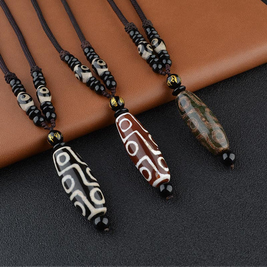Wear FengShui Nine-Eye Dzi Bead Wealth Protection Necklace