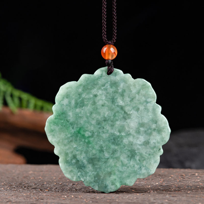 Wear FengShui Lotus Pattern Jade Luck Prosperity Necklace Pendant