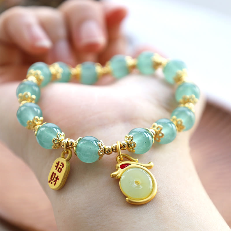 Wear FengShui Year of the Dragon Red Agate Green Aventurine Peace Buckle Fu Character Lucky Fortune Bracelet