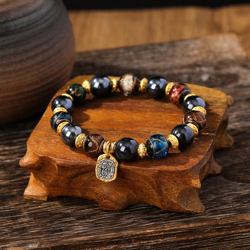 Wear FengShui Tibetan Zakiram Goddess of Wealth Liuli Glass Incense Ash Porcelain Bead Luck Bracelet
