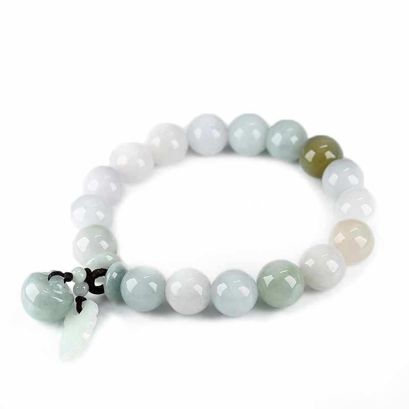 Wear FengShui Natural Jade Pi Xiu Buddha Gourd Apple Success Bracelet