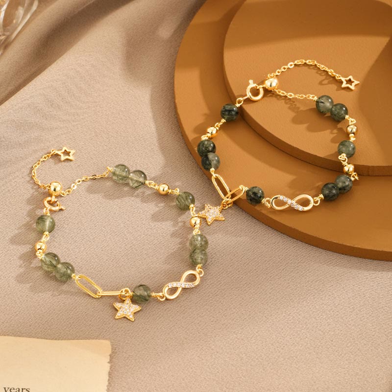 Wear FengShui 14k Gold Plated Copper Green Rutilated Quartz Möbius Loop Eternal Love Star Protection Bracelet