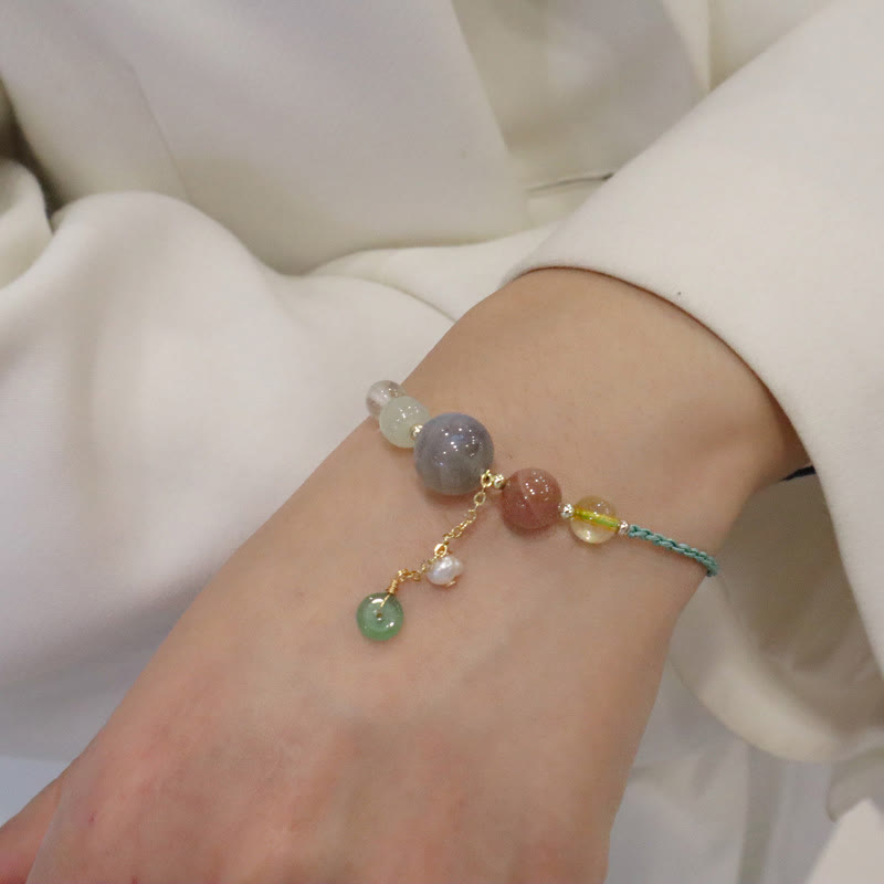 Wear FengShui Moonstone Sunstone Beads Peace Buckle Charm Healing Bracelet