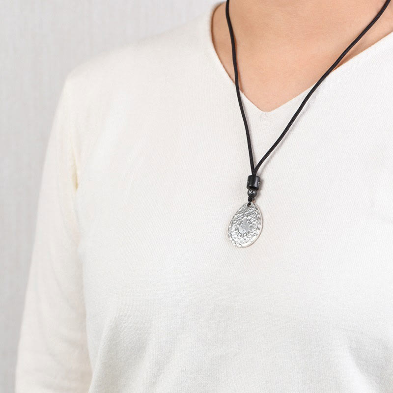 Wear FengShui Vintage 999 Sterling Silver Yin Yang Bagua Water Drop Design Balance Harmony Necklace Pendant