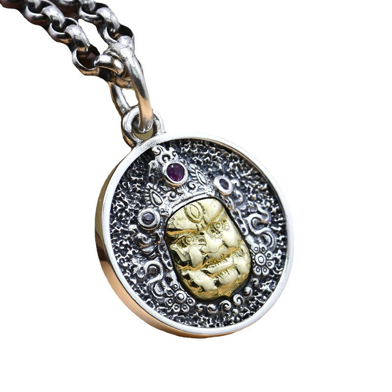 Wear FengShui 925 Sterling Silver Zakiram Goddess of Wealth Dorje Vajra Spiritual Necklace Pendant