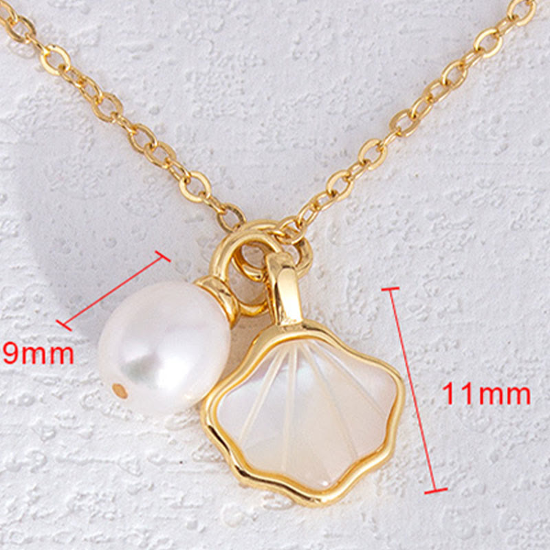 Wear FengShui Ginkgo Tridacna Stone Pearl Bead Copper Blessing Necklace Pendant Ring Earrings Set