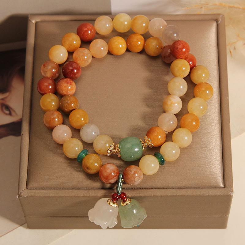 Wear FengShui Tibet Natural Golden Silk Jade Double Layer Bell Orchid Luck Bracelet