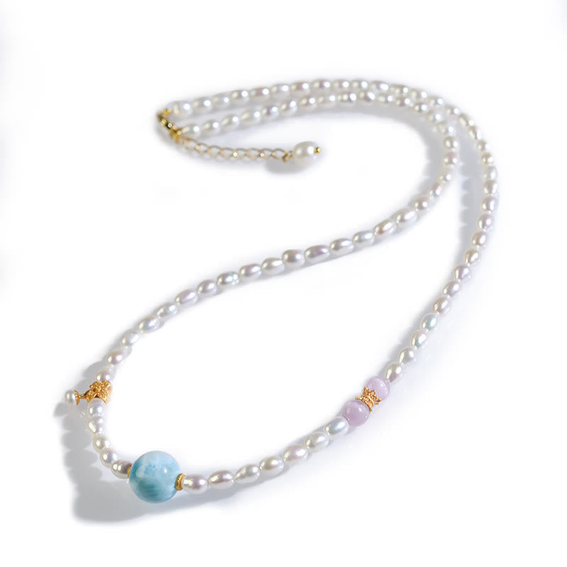 Wear FengShui 925 Sterling Silver Natural Pearl Larimar Sincerity Necklace Pendant