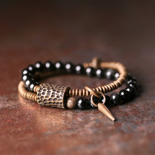 Wear FengShui Rainbow Obsidian Copper Inner Peace Healing Double Layer Bracelet