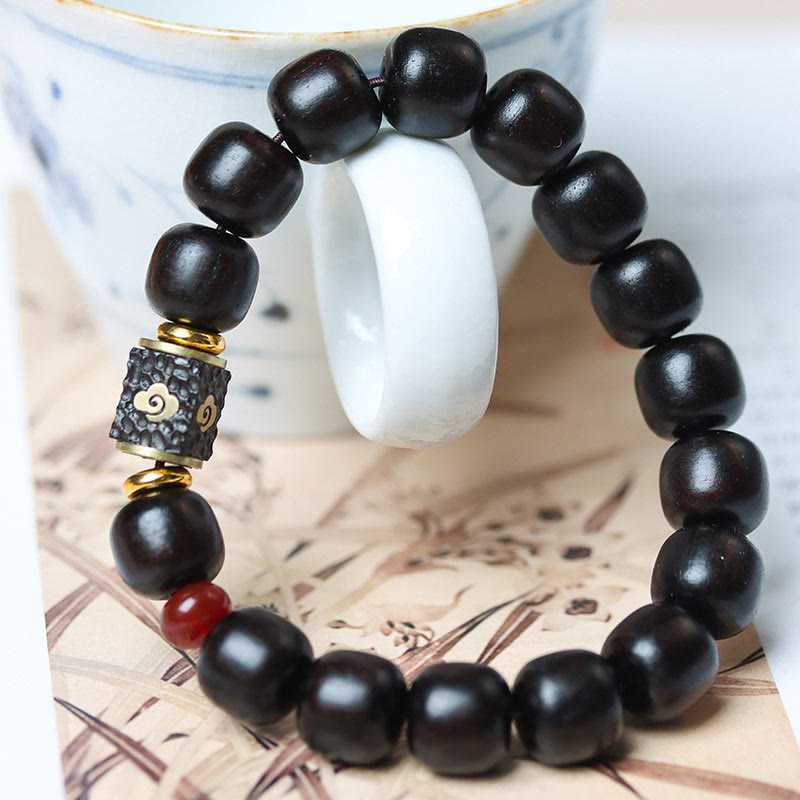 Wear FengShui Ebony Wood Auspicious Clouds Engraved Calm Bracelet