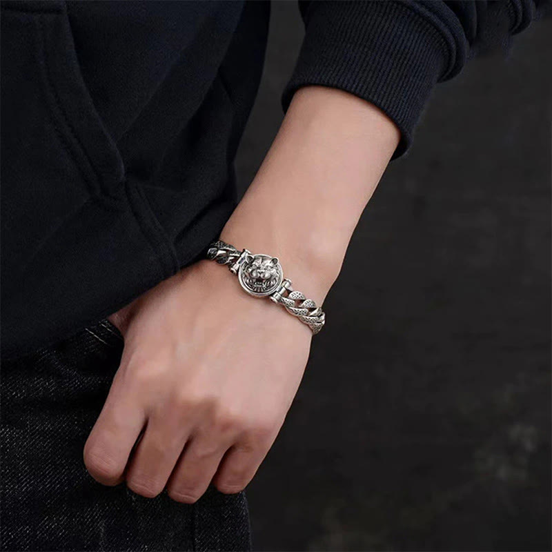 Wear FengShui Tiger Tang Dynasty Flower Design Engraved Luck Energy Bracelet