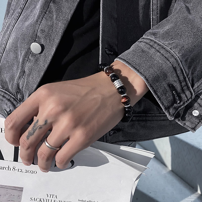 Wear FengShui Natural Black Obsidian Tiger Eye Strength Fulfillment Bracelet