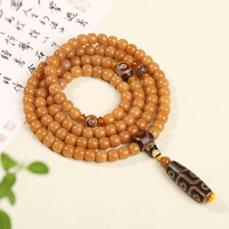 Wear FengShui Natural Bodhi Seed Lotus Dzi Bead Peace Harmony Charm Bracelet