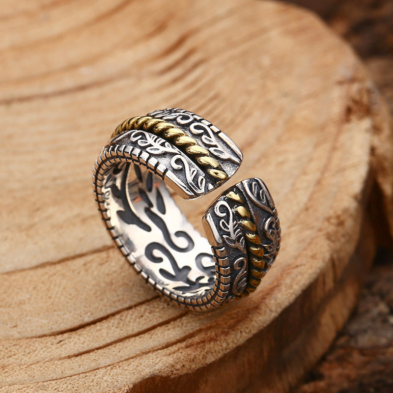 Wear FengShui 925 Sterling Silver Tang Dynasty Flower Design Luck Adjustable Ring