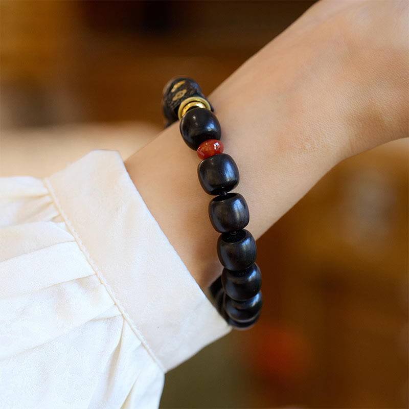 Wear FengShui Ebony Wood Auspicious Clouds Engraved Calm Bracelet