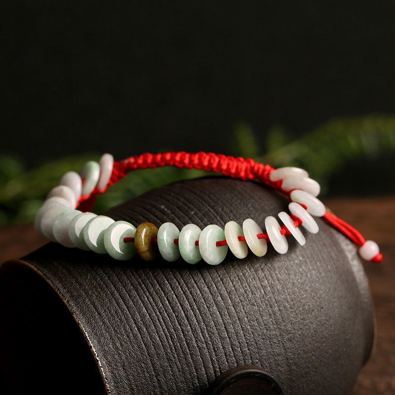 Wear FengShui Natural Round Jade Luck Red String Protection Bracelet