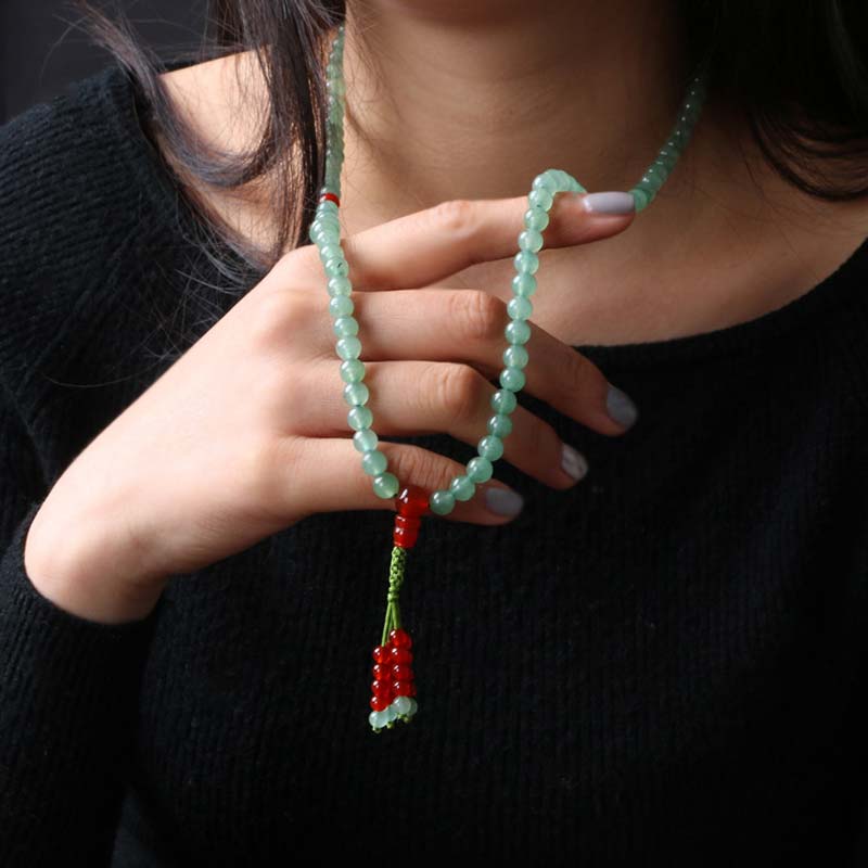 Wear FengShui 108 Beads Green Aventurine Red Agate Luck Mala Bracelet