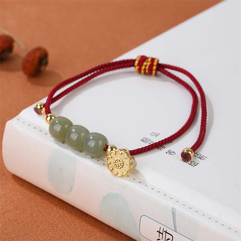 Wear FengShui Handmade Hetian Jade Bead Lotus Pod Prosperity Luck Braided Bracelet