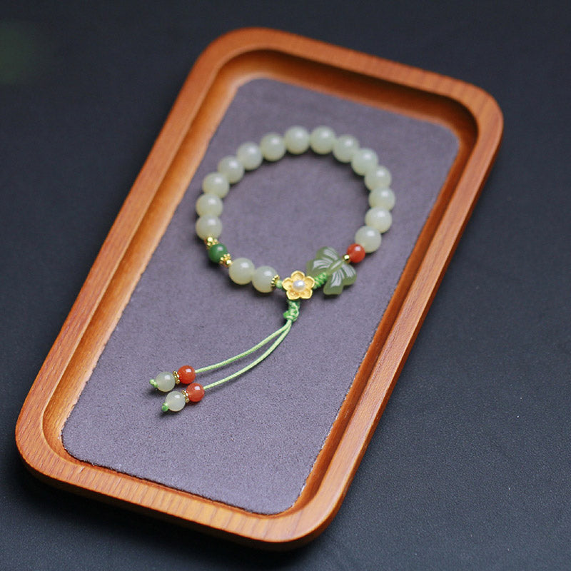Wear FengShui 925 Sterling Silver Jade Luck Flower Butterfly Bracelet