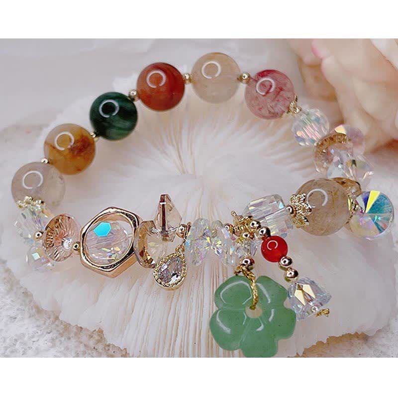 Wear FengShui Colorful Gemstone Green Aventurine Flower Bead Luck Bracelet