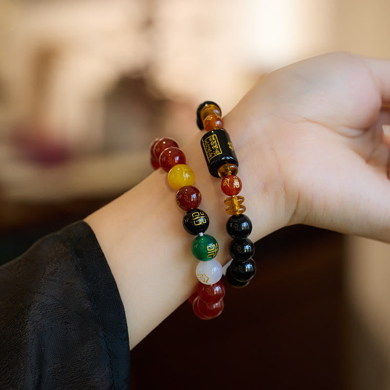 Wear FengShui Five Elements Black Onyx Red Agate Wisdom Wealth Bracelet