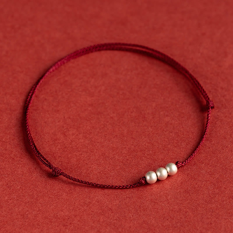 Wear FengShui 925 Sterling Silver Three Beads Protection String Bracelet Anklet