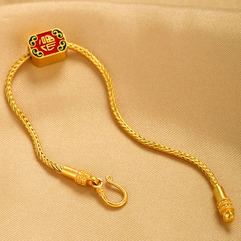 Wear FengShui Tibetan 18K Gold Om Mani Padme Hum Lucky Koi Fish Fu Character Ingot Copper Coin Peace Bracelet