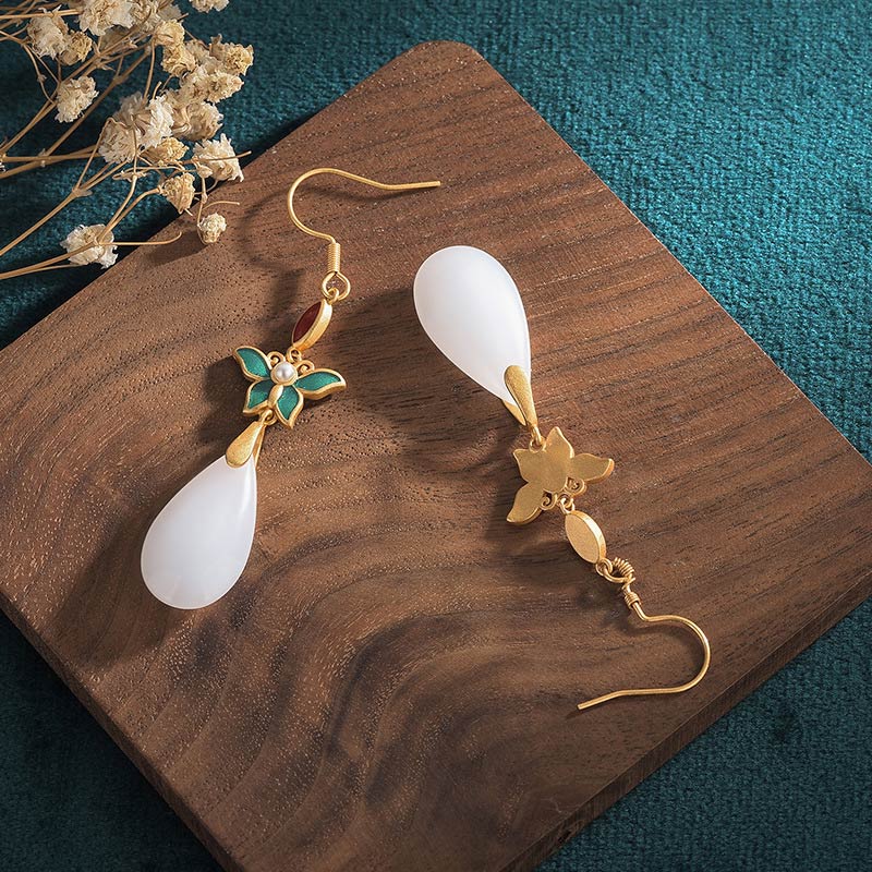 Wear FengShui FengShui White Jade Luck Drop Earrings