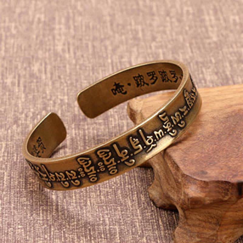 Wear FengShui 2Pcs Om Mani Padme Hum Dragon Phoenix Copper Leather Peace Cuff Bracelet Bangle