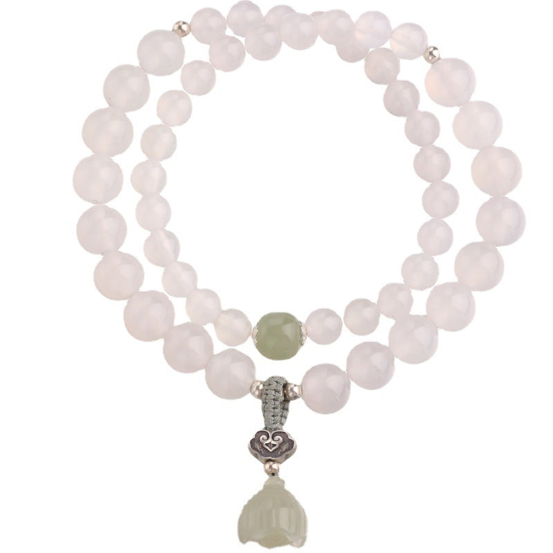 Wear FengShui White Agate Jade Lotus Protection Bracelet