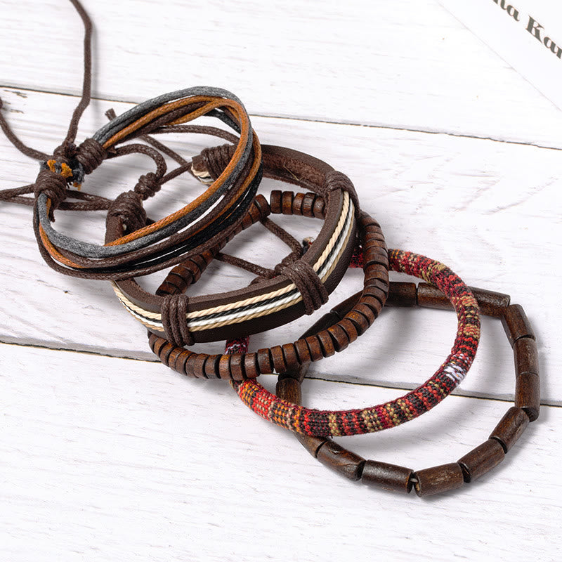 Wear FengShui Wrap Hemp Cords Wood Beads Leather Bracelet